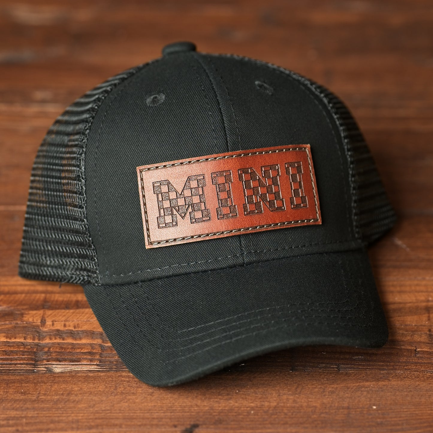 Youth & Infant Mini Checkered Leather Patch Hat