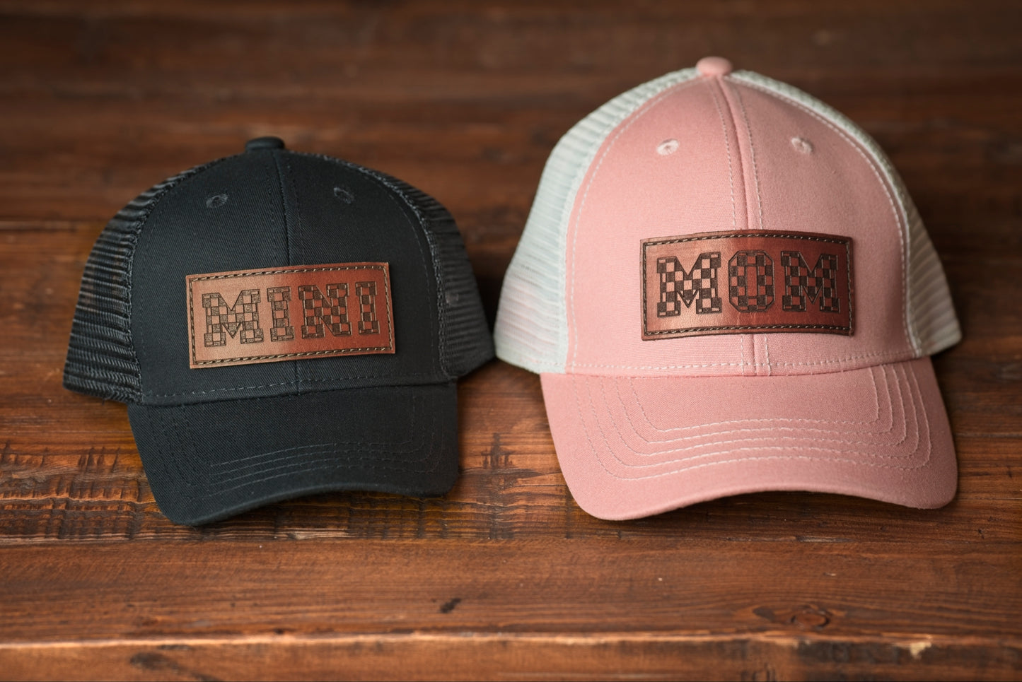 Mom & Dad Checkered Leather Patch Hat