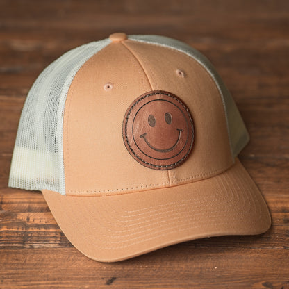 Smiley Face Leather Patch Hat